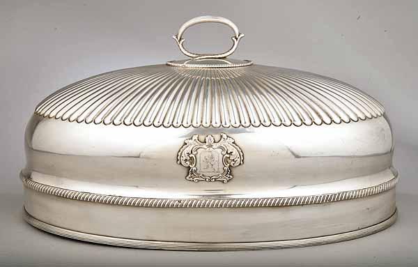 Appraisal: An Antique Georgian Sheffield Plate Dish Cover partly ribbed oval