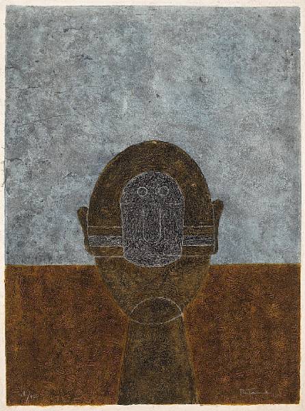 Appraisal: Rufino Tamayo Mexican - Cabeza Sobre Fondo Azul P Mixograph