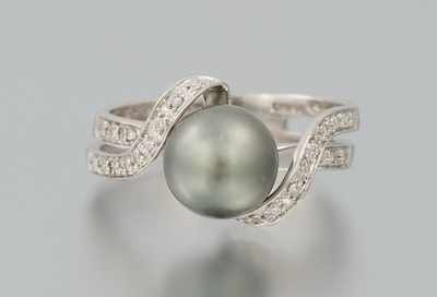 Appraisal: A Ladies' Pearl and Diamond Ring k white gold ring