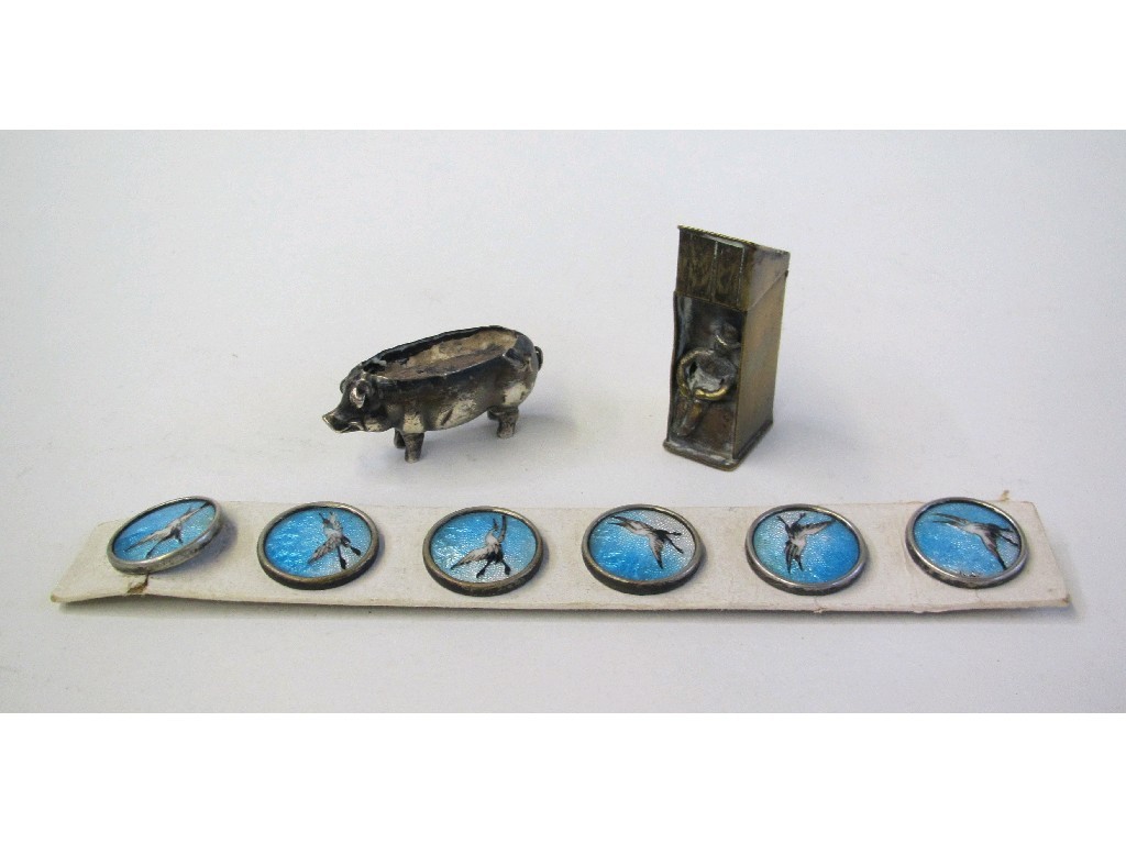 Appraisal: Lot comprising set of six enamelled buttons a brass vesta