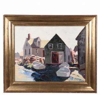 Appraisal: ABRAHAM JACOB BOGDANOVE NY ME - Monhegan Fish Houses oil