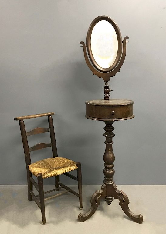 Appraisal: Victorian Walnut Dressing Mirror Prie-Dieu Chair Victorian walnut dressing mirror