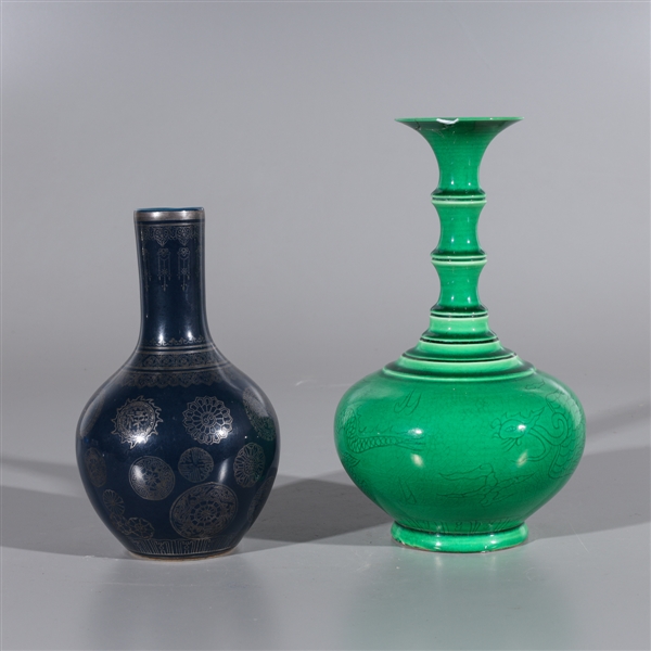 Appraisal: Two Chinese glazed porcelain vases including one bright green vase