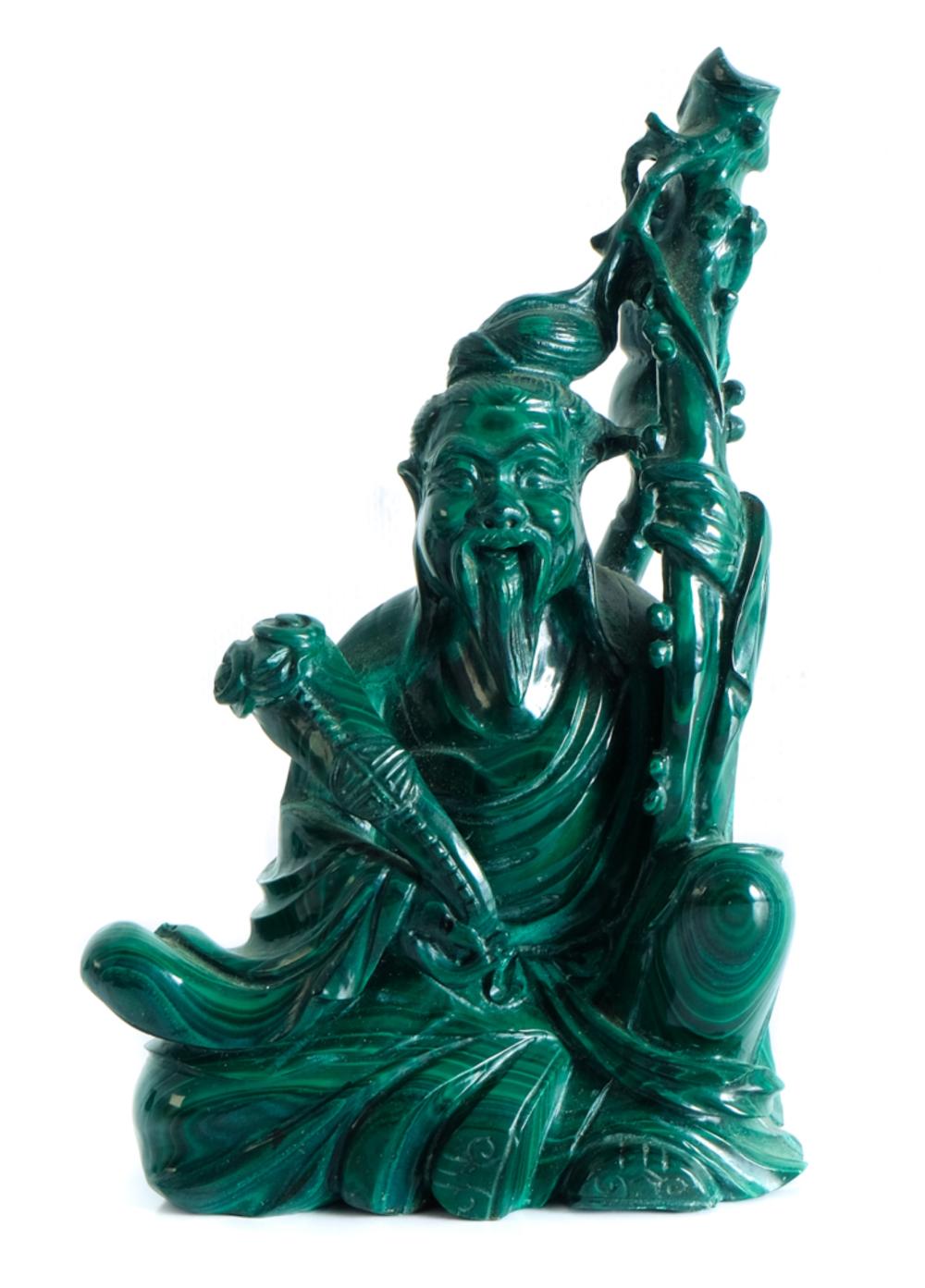 Appraisal: CHINESE CARVED MALACHITE SCULPTURE OF SHOU LAOChinese carved Malachite sculpture