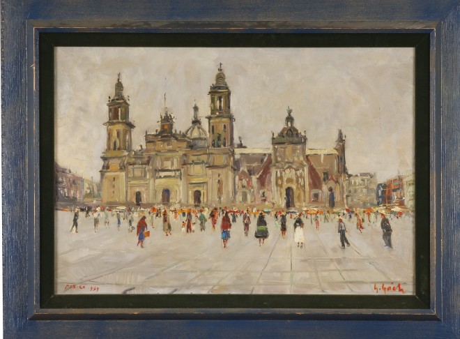 Appraisal: Cathedral in Mexico City circa oil on canvas x SLR