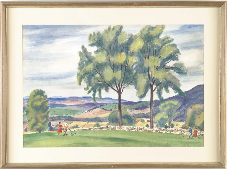 Appraisal: BERTRAM C HARTMAN American - GOLFING DAYS Watercolor panoramic view