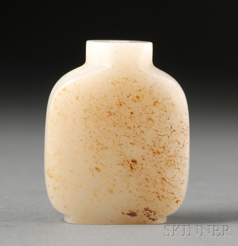 Appraisal: Jade Snuff Bottle th century grayish-white stone with russet skin