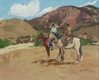 Appraisal: Rosa Curtis Native Americans on horseback signed lower right Rosa