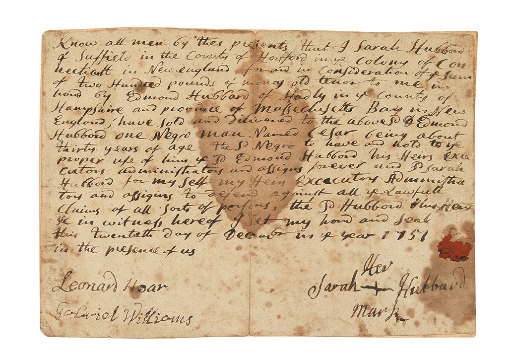 Appraisal: HARTFORD CONNECTICUT Manuscript slave sale document for a Negro man