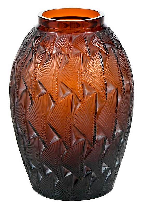 Appraisal: R Lalique Amber Glass Grignon Vase model introduced in model