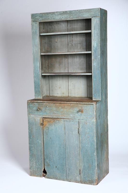 Appraisal: STEPBACK CUPBOARD Probably New England st half- th century pine