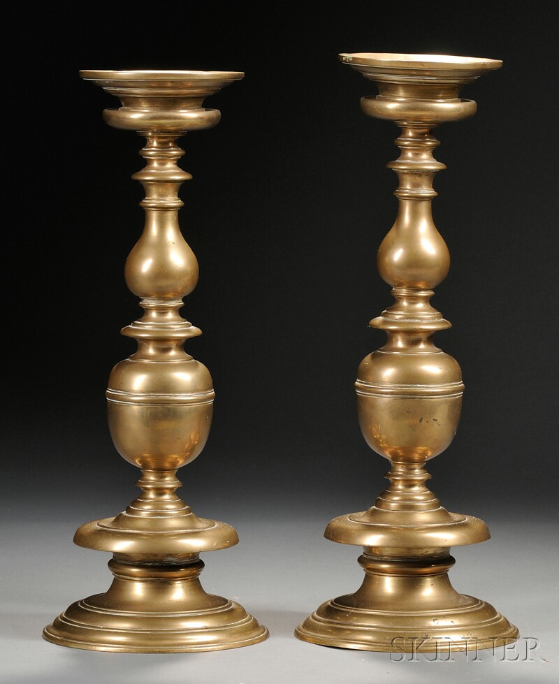 Appraisal: Pair of Large Brass Ecclesiastical Candlesticks probably Germany th century