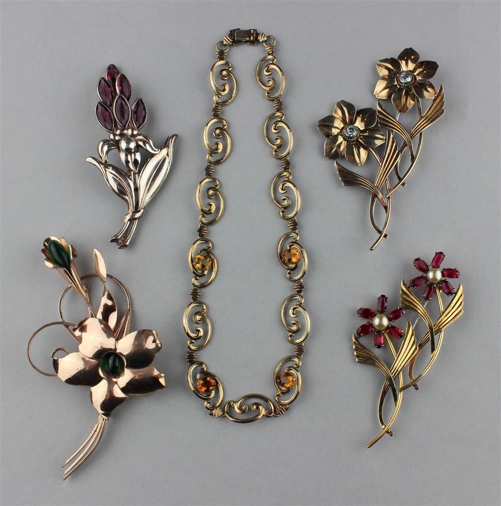 Appraisal: STERLING SYMMETALIC BROOCHES AND CHOKER WITH A STERLING CORO FLOWER