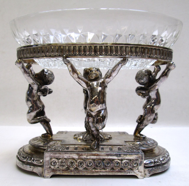 Appraisal: PAIRPOINT SILVER PLATE AND GLASS CENTERPIECE BOWL the pedestal bowl