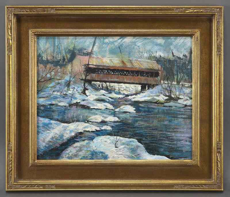 Appraisal: Walter Emerson Baum ''Red Bridge Crossing''oil on board Signed lower