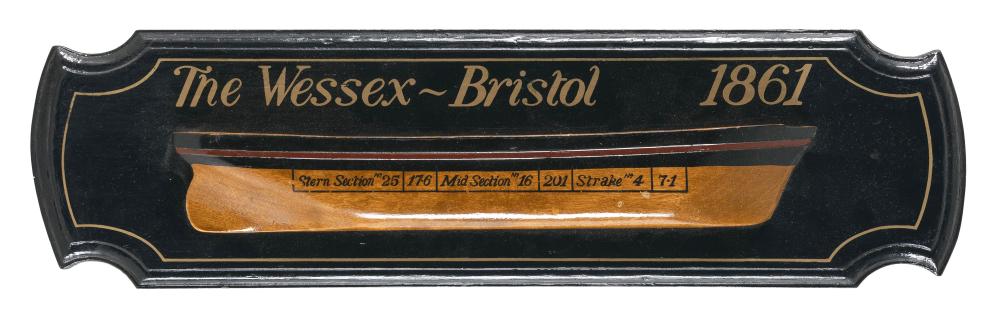 Appraisal: MOUNTED DECORATIVE HALF HULL MODEL Contemporary The Wessex- Bristol Backboard