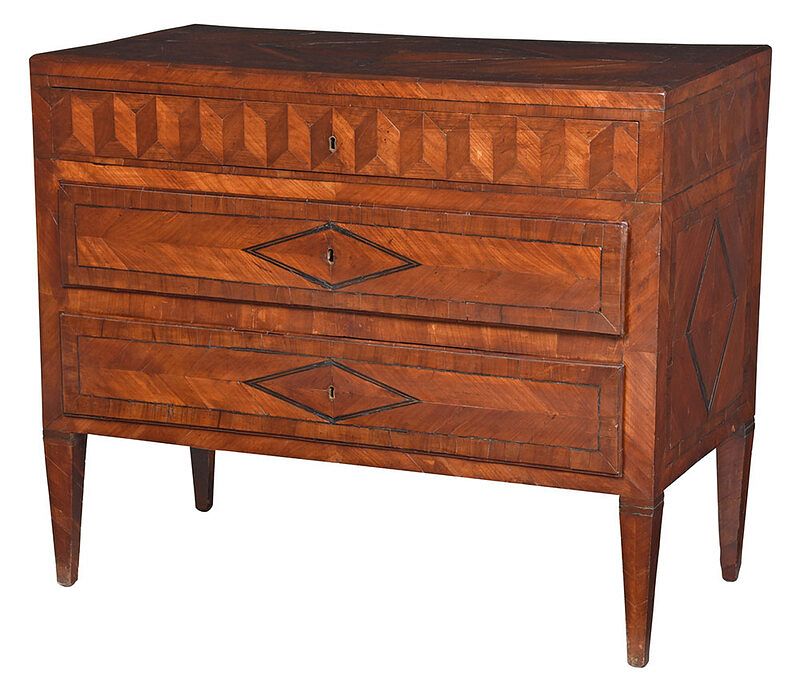 Appraisal: Italian Neoclassical Inlaid Fruitwood Commode bookmatched inlaid top over three