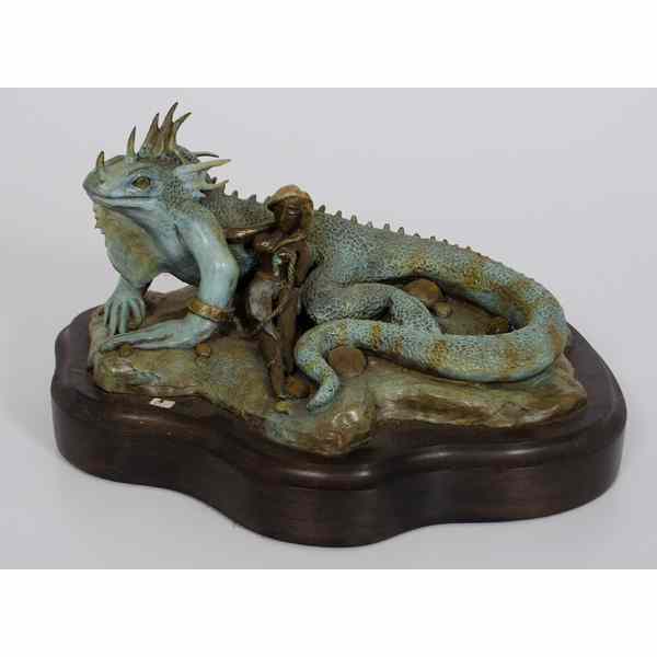 Appraisal: Melissa Soderberg Bronze of Woman and Iguana Bronze sculpture of