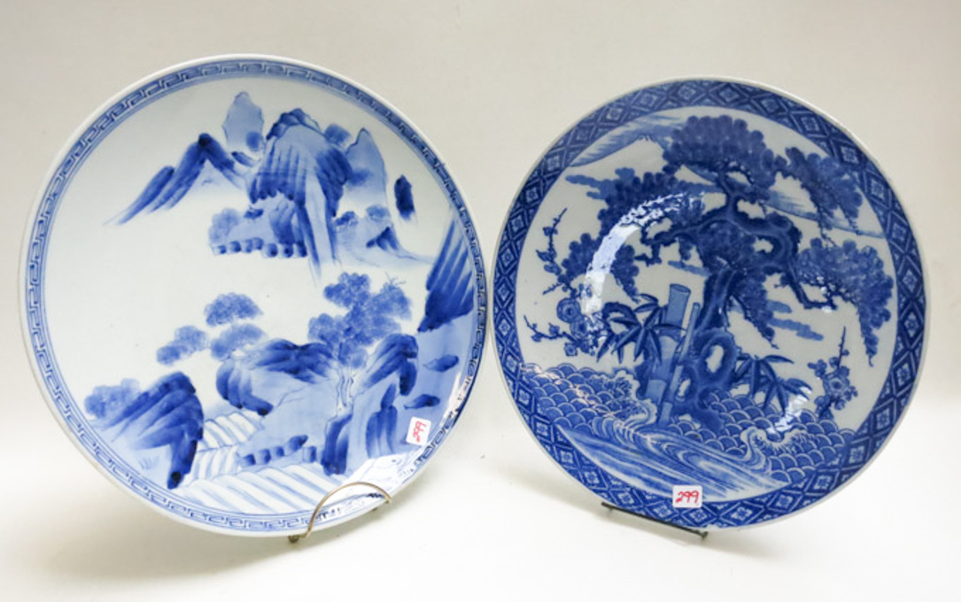 Appraisal: TWO ORIENTAL BLUE AND WHITE PORCELAIN CHARGERS the first with