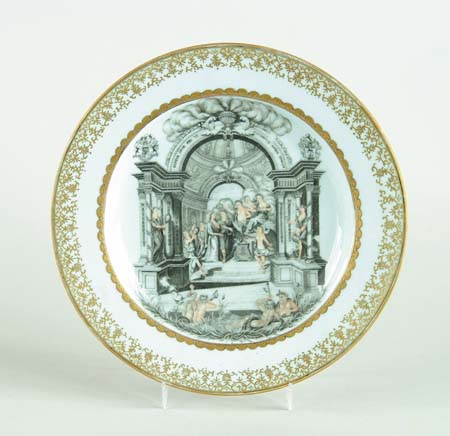 Appraisal: ORIENTAL EXPORT LOWESTOFT PLATE WITH MARRIAGE SCENE th th Century