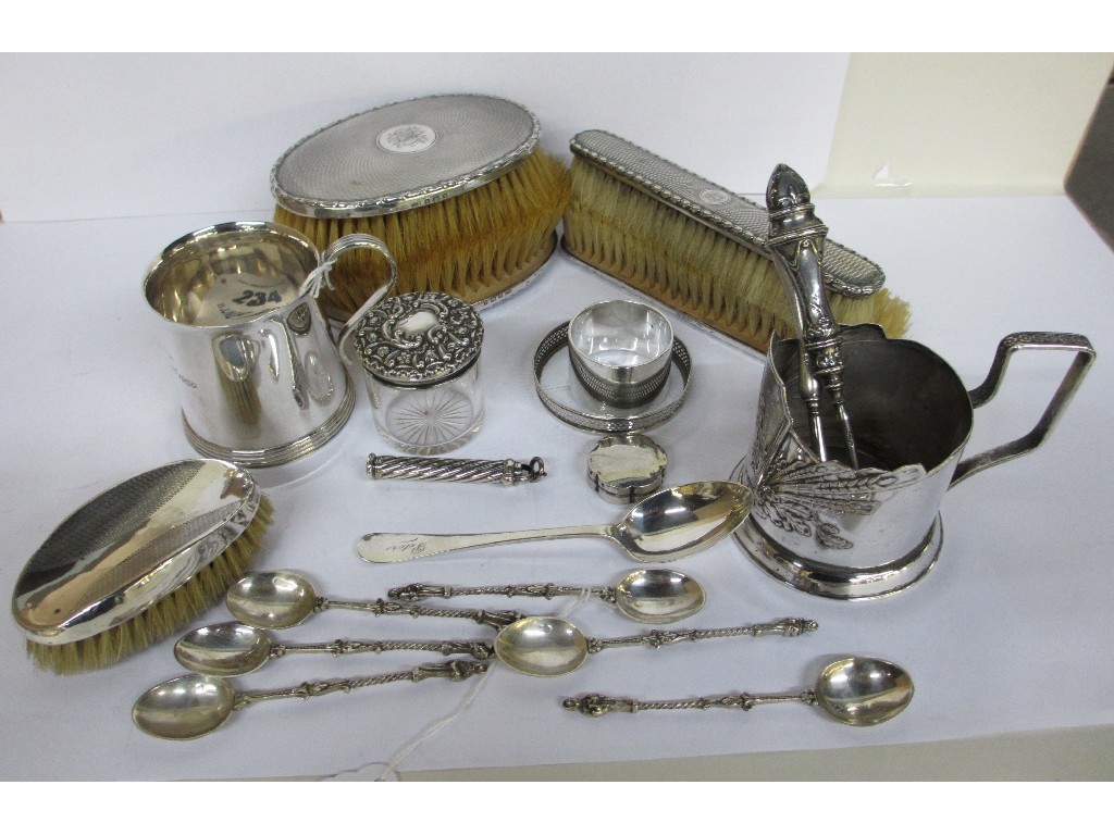 Appraisal: A lot comprising a silver christening mug brush set silver