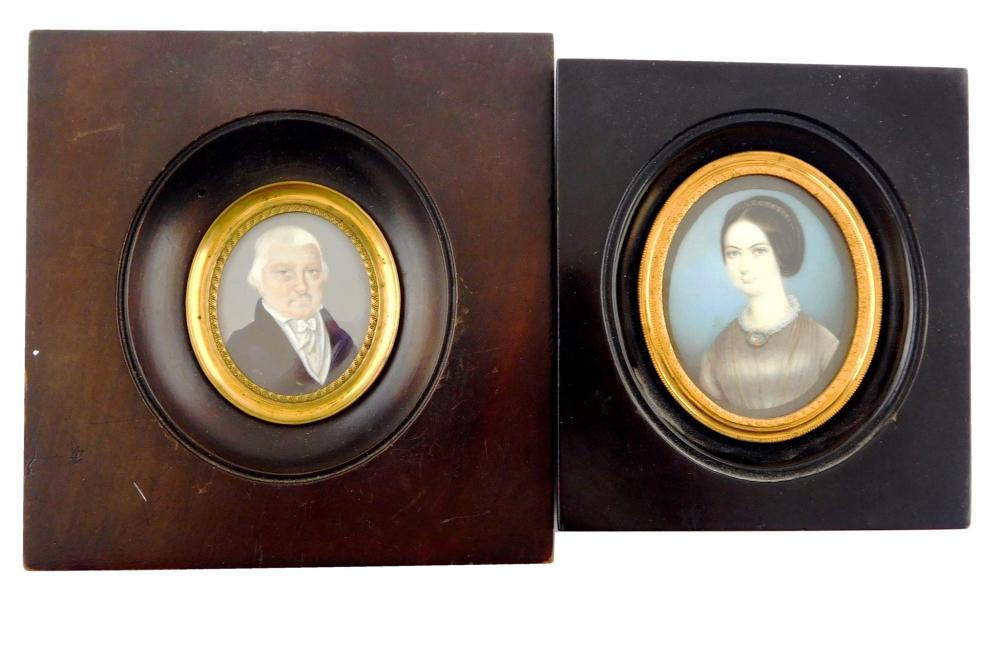 Appraisal: MINIATURE Man and Woman on oval supports older man with