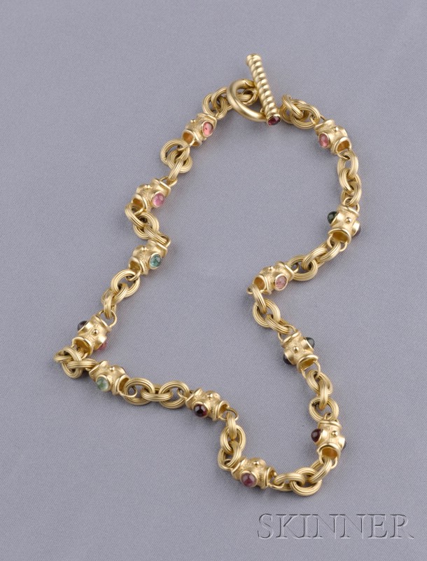 Appraisal: kt Gold Gem-set Chain Italy the shaped links set with