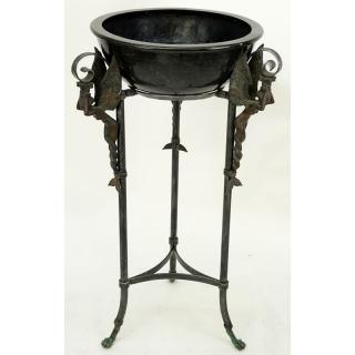 Appraisal: Modern Pedestal Bowl On Figural Bronze Stand The bowl of