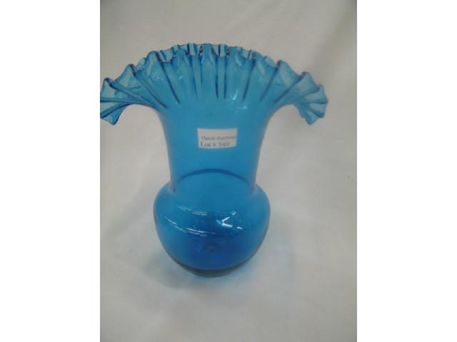 Appraisal: Blue Art Glass Vase ruffle decor