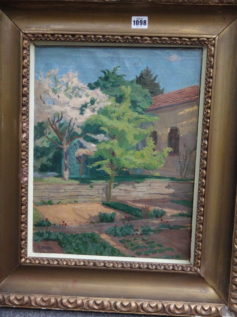 Appraisal: Follower of Carl Felkel Garden scene oil on canvas bears