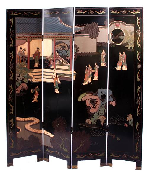 Appraisal: A Chinese four panel lacquered screen height ft width of