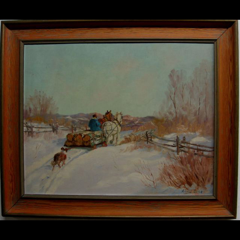 Appraisal: LIONEL DUVAL TH CENTURY CANADIAN HAULING LOGS IN WINTER OIL