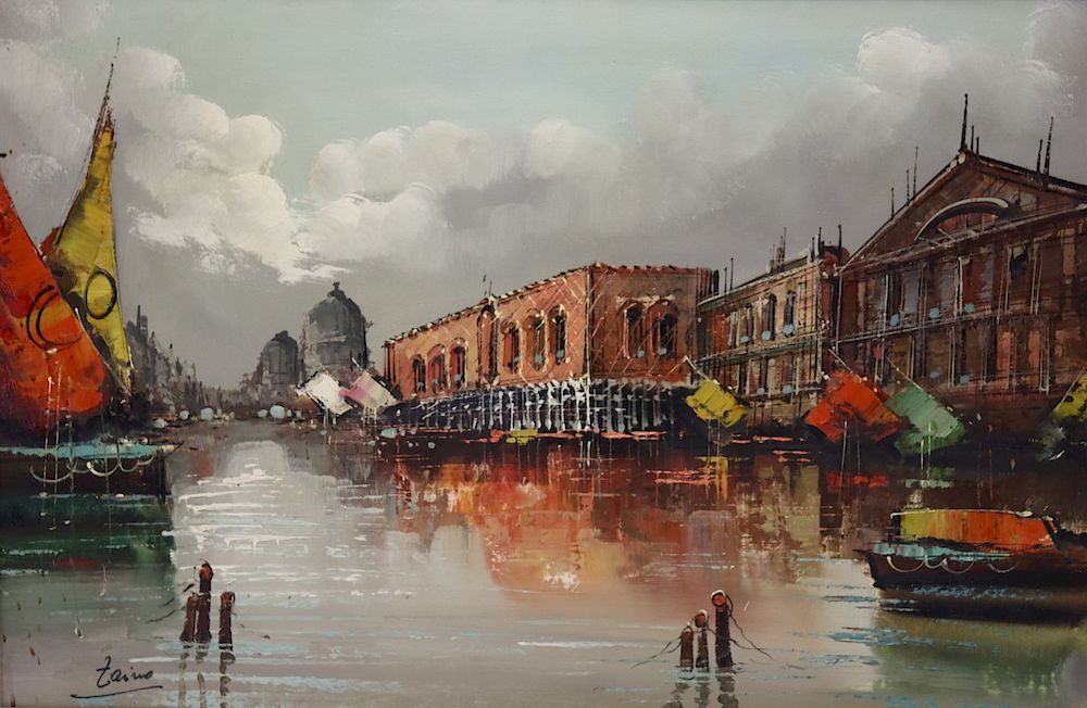 Appraisal: ILLEGIBLY Signed Oil On Canvas Venetian Scene Signed and from