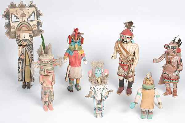 Appraisal: Hopi Katsinas and Southwestern Style Dolls lot of sizes range