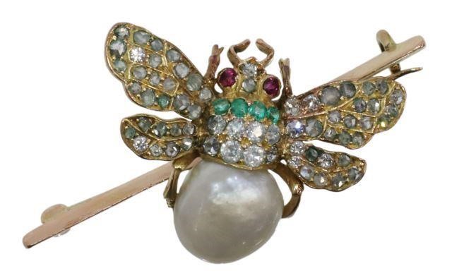 Appraisal: Estate kt tested yellow gold bee stick pin brooch wings