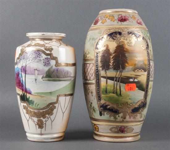 Appraisal: Two Japanese Satsuma landscape and gilt decorated vases early th