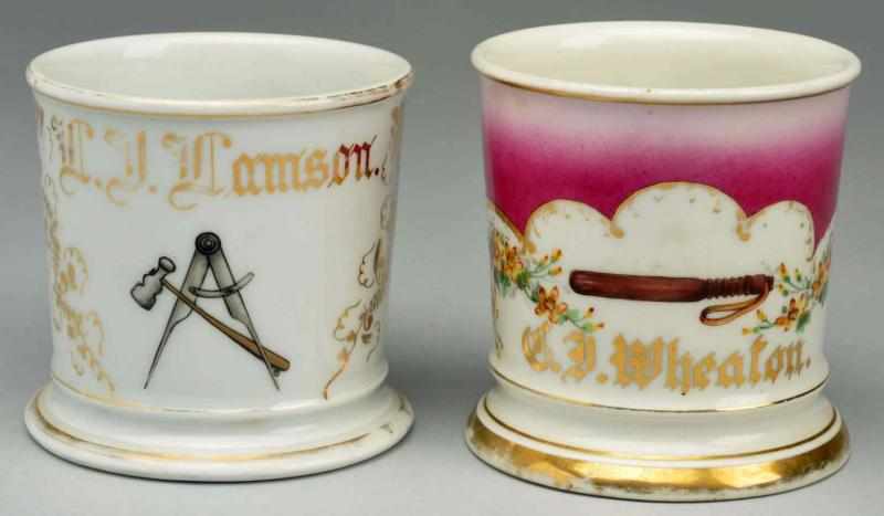 Appraisal: Lot of Shaving Mugs Includes one carpenter's mug depicting two