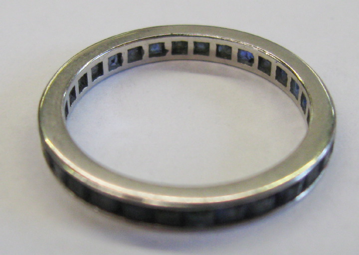 Appraisal: American Fourteen-Karat White Gold and Sapphire Eternity Band the white