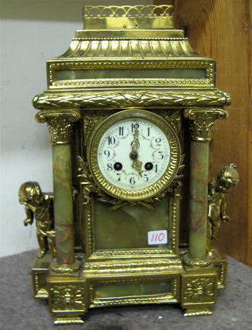 Appraisal: ONYX MARBLE AND GILT METAL MANTEL CLOCK French th century