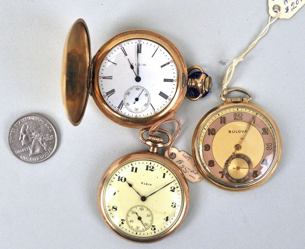 Appraisal: Three Gold Tone Pocket Watches including two Elgin one Bulova