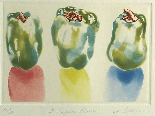 Appraisal: Joseph Goldyne American born Peppers Green Color aquatint and drypoint