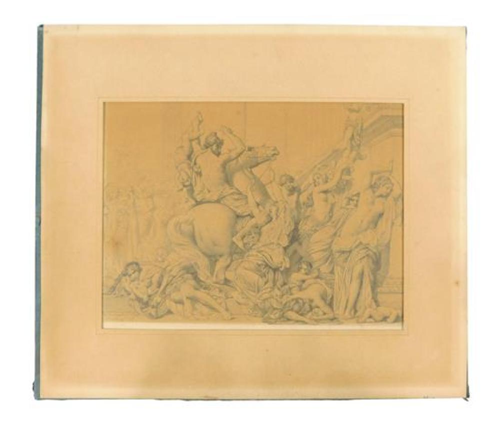 Appraisal: French classical drawing of Massacre of the Innocents unframed graphite