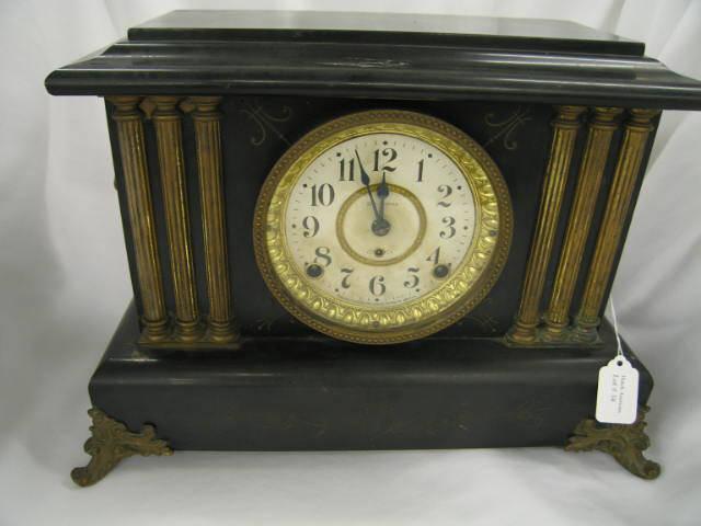 Appraisal: Seth Thomas Victorian Mantle Clock ebonized wood faux marble columns