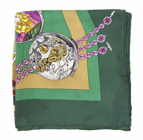 Appraisal: An Hermes Silk Scarf in a 'Je compte les heures