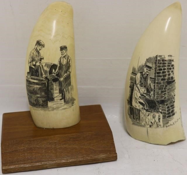 Appraisal: LATE TH C SCRIMSHAW WHALE TEETH BY NEWBEDFORD SCRIMSHAW ARTIST