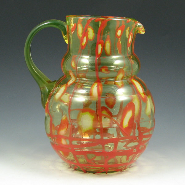 Appraisal: Czechoslovakian Art Glass Pitcher Czechoslovakian green art glass pitcher with