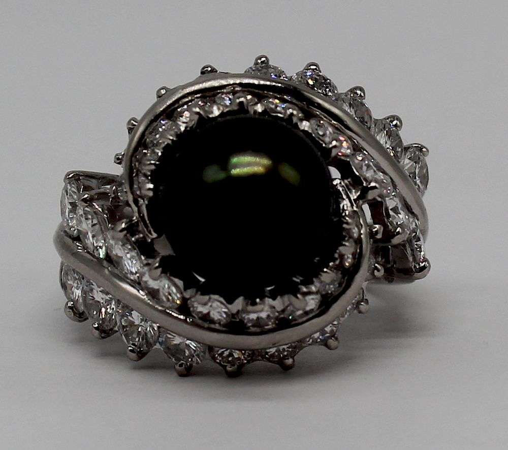 Appraisal: JEWELRY Platinum Diamond and Tahitian Pearl Ring Platinum cocktail ring