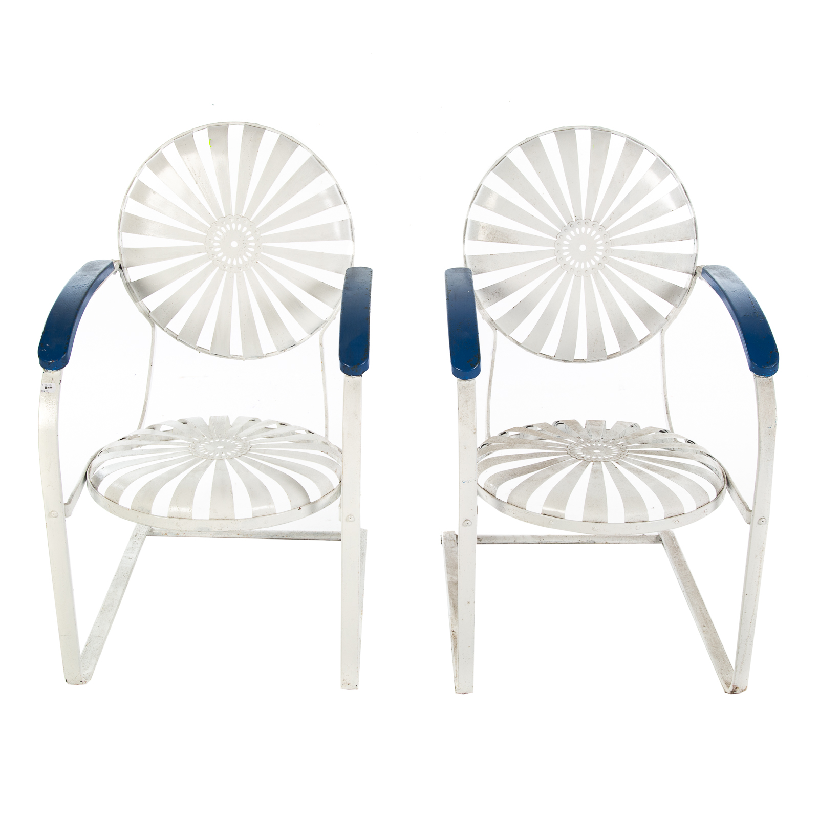 Appraisal: A PAIR OF CONTEMPORARY METAL PATIO CHAIRS Circular reticulated metal