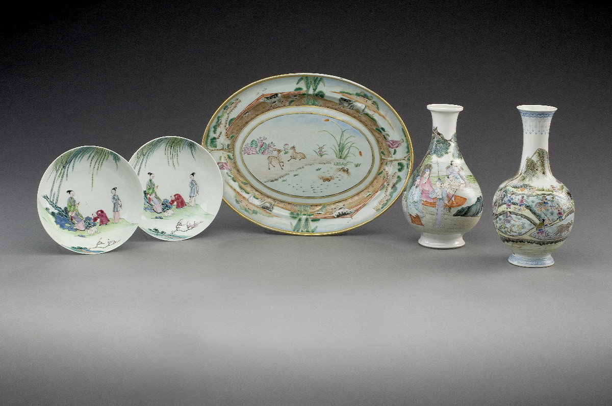 Appraisal: TWO CHINESE EXPORT PORCELAIN FAMILLE ROSE BOTTLES The first depicting