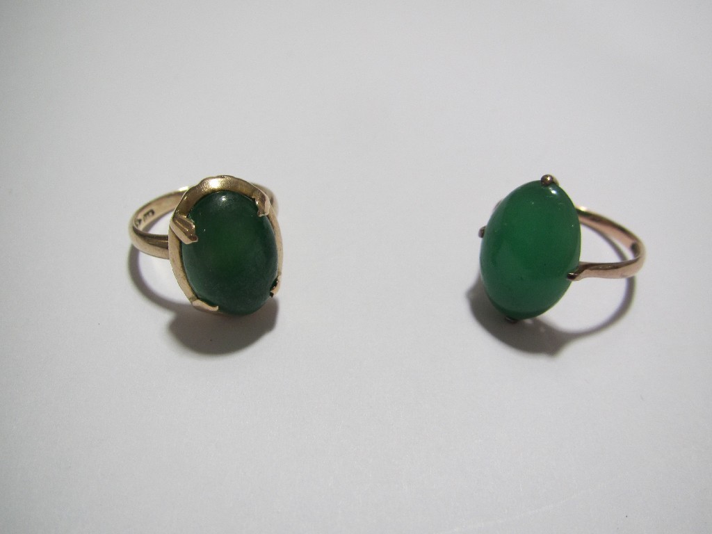 Appraisal: A Chinese oval green jade ring set in ct gold